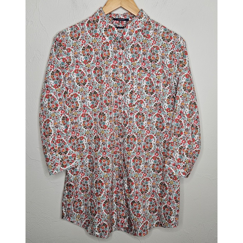 Lands' End Women's Size 10 No Iron Supima 100% Cotton Button Down Shirt Floral